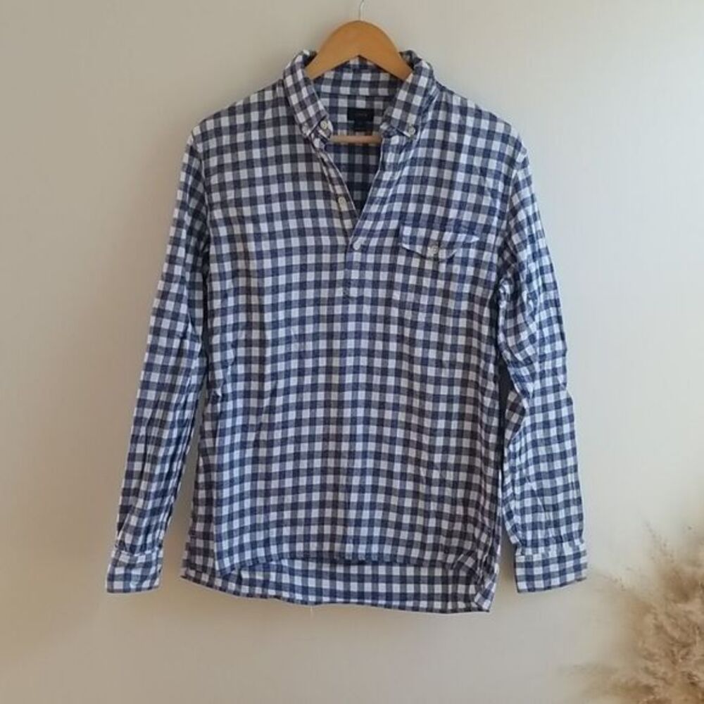 JCREW Plaid Flannel Button Up Shirt Blue & White Mens Size M